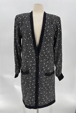 Vintage Julie Francis Jacket Womens 8 Black White Silk V Neck Button Geometric